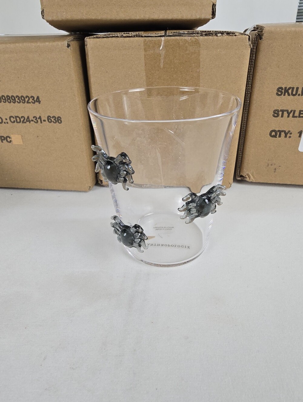 NWT Anthropologie 3D Spider Halloween Glass Barware Juice Glass Party